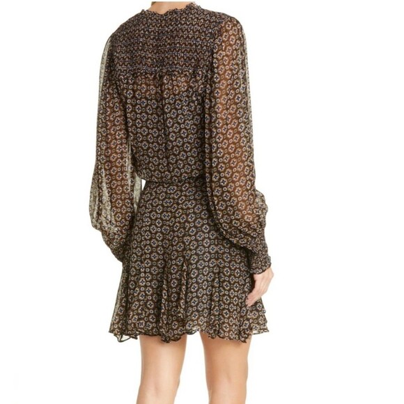 Veronica Beard Sacco Smocked Long Sleeve Mini Dress Sz 6 New - Picture 3 of 10